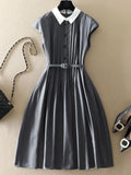 Ladies Elegant Pleated Dresses Summer 2023 Fashion New Polo Collar High Waist A-line Dresses For Women Vestido De