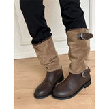 Pile Boots In The Boots Women 2025 Autumn And Winter New Retro Sprinkled Long Boots Round Head Spliced Knight