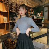 Harajuku Half High Collar Y2k Knitted Sweaters Women Autumn Winter Solid Colors Slim Pullovers Female Casual Korean
