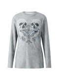 Cross Skull Printed Long Sleeve Top-Outfit