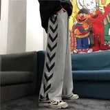 straight print women's pants Korean version ins elastic waist loose wide-leg mopping pants street hip-hop ulzzang