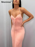 Elegant Lace-up Backless Maxi Dress For Women Gown Summer Off-shoulder Sleeveless Slim Ruched Long Dress