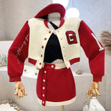 2022 Spring Long Sleeve Stand Collar Gletter Baseballl Jacket Short Skirt Two Piece Set Women Outfits