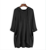 Zingj Spring New EBAY Women's Hooded Solid Color Loose T-Shirt Irregular Pocket Top-Outfit