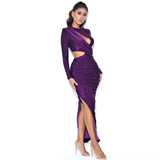 Pleated Bodycon Dress 2022 New Women Long Sleeve Autumn Winter Clothes Club Party Maxi