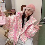 Pink Floral Puffer Jacket- Outfit