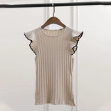 Sleeves Mesh Knitted Femme Elegant Summer Thin Short-sleeved knit Chic Round neckline Shirts Vintage Pull Fancy