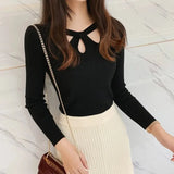 O-neck Slim Stretch Sexy Pullover Winter Hollow Sweater Slim Bottoming Tops Sweater Ladies Solid Soft Pull Elegant