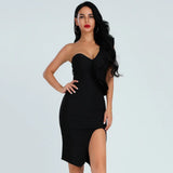 New Summer Elegant Bandages Dress Women Sexy Ruffles One Shoulder Clothes Club Party