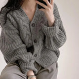 Vintage Harajuku Women Casual Cardigan Sweater Autumn Winter Loose Long Sleeve Korean Tops Female Preppy Style Y2k