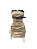 Women's Mini Dress Lace Up Party Club Strapless Dresses Y2K Sexy Elegant Vintage Bodycon Dress for Women Ladies Summer