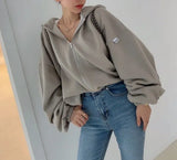 Solid Color Oversized Zip Up HoodieOutfit