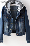 Denim Jacket Women Autumn Coat Ripped Hooded Outerwear Coats Windbreaker Basic Boyfriend Female Jeans