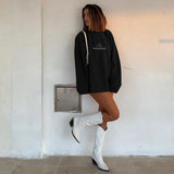 Letter Print Oversized Sweatshirts Women Brown Green Autumn Winter Y2K Long Sleeve Black Loose Pullover Brown