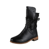 New British Style Knight Boots Ladies Autumn Solid Color Lacing Fashion Boots Women Plus Size Rivet Leather Botas Mid