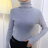 Harajuku Pullover Turtleneck Sweater Women Fall Soft Knit Sweater Slim Elastic Korean Simple Basic Cheap Jumper Solid
