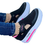 New Large-Size Casual Single-Shoe Women Fly Weave Slope And Magic Sticker Mesh