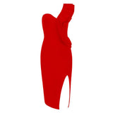 New Summer Elegant Bandages Dress Women Sexy Ruffles One Shoulder Clothes Club Party