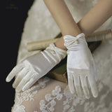 Women Wedding Bridal Short Gloves Satin Full Finger Wrist Length Costume Prom Party