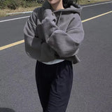 Solid Color Oversized Cropped Hoodie-Outfit