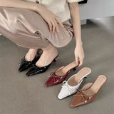 New Bows Fine Heels Large-Size Wine Red Wear Slippers Retro Tip