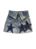 Women's Star Denim Skirt Blue Harajuku Korean Style Casual Chic Fashion Girls Y2k Summer Vintage Kawaii A-line Mini Skirt