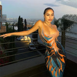 Boho Blue Printed Tight Slip Dress Women Summer Clothes 2022 Elegant Spaghetti Straped Back Open Party Maxi Dresses