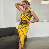 Dress 2022 New Women's Party Dress Elegant Sexy High Quality Nude One Shoulder Bodycon Dress Club Summer Fashion