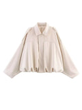 Spring New Women's Fashion Army Green Velvet Effect Short Long Sleeve Epaulets