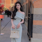 Fashion Women Elegant Bodycon Slim Midi Party Dress Sexy Vintage Casual Prom Birthday Vestidos Female Chic Clothes