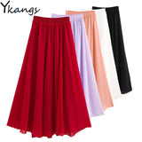 Women Chiffon Long Skirts 2020 Summer New Solid All-Match Beach Skirt Autumn Elegant Maxi Skirts Plus Size Black Blue Pink