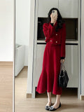 French Temperament Sweet 2 Piece Set Women Clip Wool Double-breasted Lapel Simple Chic Short Jacket+Skirt Suit Retro