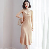 Women Solid Spaghetti Straps Backless Sleeveless Sexy Dresses Bottom Length Ladies Casual Dress Ne'w Summer Party