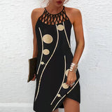Autumn Halter Neck Leopard Mini Dress Sexy Vintage Vestidos De Fiesta Patchwork Print Sleeveless Beach Casual Dress