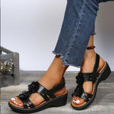 Fashion Summer Peep Toe Shoes Women Hollow Fish Flowers Wedge Casual Sandals Comfortable Roman Plus Size 43 Sandals