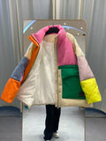 Denim Spliced Down Jacket Women Large Pockets Winter Coat Zipper Patchwork Puffer Jacket High Quality Windproof