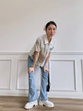 Oil Painting White Button Up Short Sleeve Shirt For Women 2022 Summer Patchwork Designer Top High Fashion