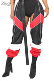 Women Buckles Bottomless Pants High Waist Cargo Trousers Crothchless Color Block Boggy Trousers Long Rave