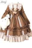 Sleeve Lolita Style Kawaii Sweet Dresses Japanese Elastic Waist Peter Pan Collar Y2k Vestidos Lace Patchwork Women Bear
