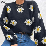 Elegant Floral Knit Sweater Pullover for Women Fall/Winter 2022 New Tops Casual Loose Long Sleeve Overwear Sweater
