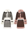 Artificial Leather Jacket Women Lapel Winter Coat Vintage Female Fleece Warm Thick Chic