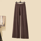 Winter Warm Knitwear Sets For Womens Elegant Turtleneck Sweater+long Knitted Jackets+wide Leg Knitting Pants Sets 2023