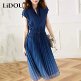 New Elegant Fashion Sexy Gradient Chic Dress Women Short Sleeve Folds Aesthetic Vestidos De Fiesta Sweet Solid Robe