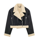 Women's Clothing Autumn And Winter Street Wind Double-Sided Grasp Velvet Leather Jacket Locomotive Leather
