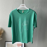 2021 Summer Abstract Character T-shirts Women Cotton Tops Tee Short Sleeve Printing
