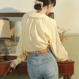 4Xl Sweet Chiffon Shirts Women Korean Turn Down Collar Lantern Long Sleeve White Blouses Vintage Elegant Solid Loose