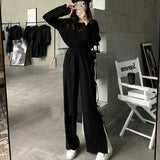 Fashion Spliced Wide Leg Pants Women High Waist Bow Chic Design Straight Trousers Spring Basic Oversized 4Xl Casual