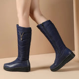 Winter Women Snow Boots Warm Plush Flat Platform Knee High Boots Round Toe Zipper Woman Shoes Black Blue Wine