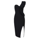 New Summer Elegant Bandages Dress Women Sexy Ruffles One Shoulder Clothes Club Party