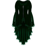 Winter Women Gothic Dress Solid Short Front Long Back Sundress Red Green Black Vintage Lace High Low Women